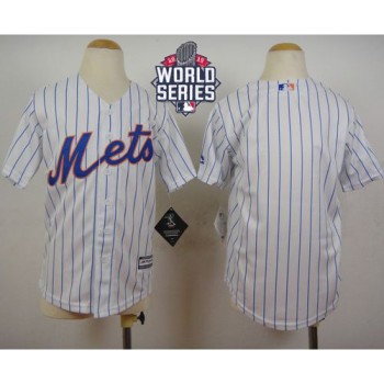 Mets Blank White(Blue Strip) Home Cool Base W/2015 World Series Patch Stitched Youth MLB Jersey Mets Blank White(Blue Strip) Home Cool Base W/2015 World Series Patch Stitched Youth MLB Jersey