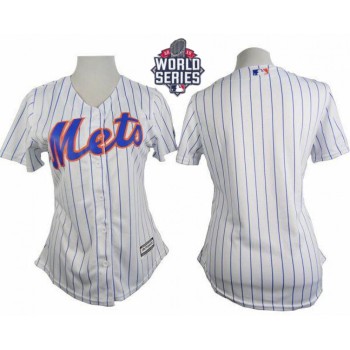 Mets Blank White(Blue Strip) W/2015 World Series Patch Women's Home Stitched MLB Jersey Mets Blank White(Blue Strip) W/2015 World Series Patch Women's Home Stitched MLB Jersey