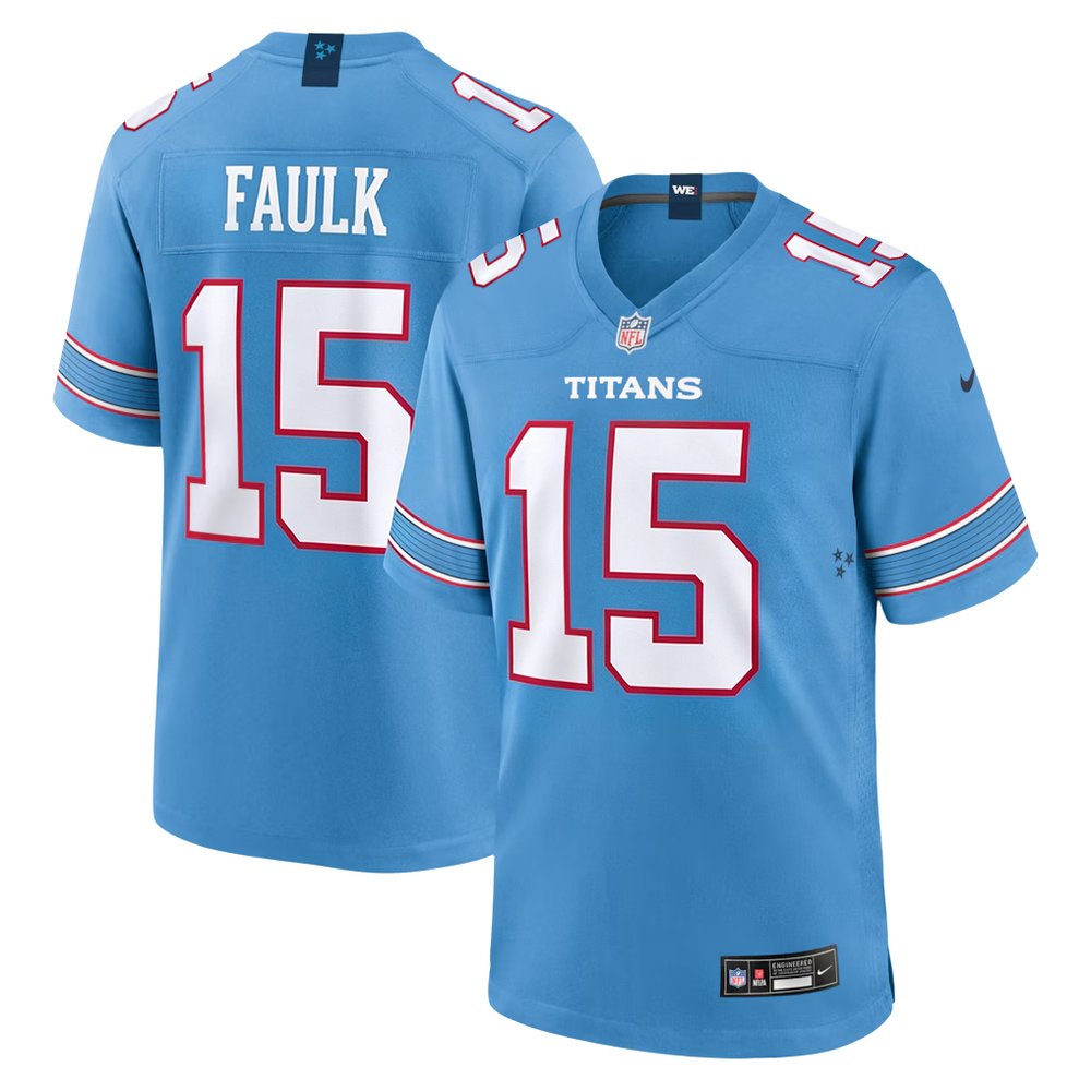 Men's Tennessee Titans #15 Keldric Faulk Blue 2026 NFL Draft Game Jersey