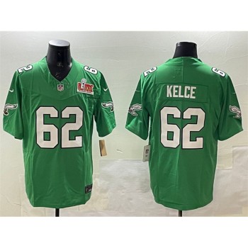 Men's Philadelphia Eagles #62 Jason Kelce Green 2025 Super Bowl LIX Patch F.U.S.E. Throwback Vapor Untouchable Limited Stitched Football Jersey Men's Philadelphia Eagles #62 Jason Kelce Green 2025 Super Bowl LIX Patch F.U.S.E. Throwback Vapor Untouchable Limited Stitched Football Jersey