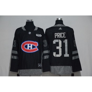 Montreal Canadiens #31 Carey Price Black Men's 1917-2017 100th Anniversary  Stitched NHL Jersey