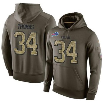 NFL Men's Buffalo Bills #34 Thurman Thomas Stitched Green Olive Salute To Service KO Performance Hoodie