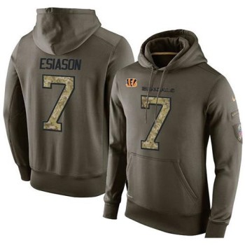 NFL Men's Cincinnati Bengals #7 Boomer Esiason Stitched Green Olive Salute To Service KO Performance Hoodie