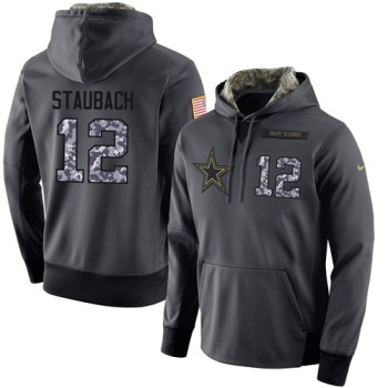 NFL Men's Dallas Cowboys #12 Roger Staubach Stitched Black Anthracite Salute to Service Player Performance Hoodie