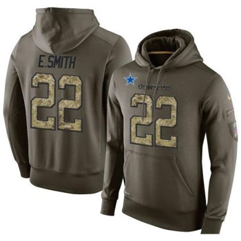 NFL Men's Dallas Cowboys #22 Emmitt Smith Stitched Green Olive Salute To Service KO Performance Hoodie