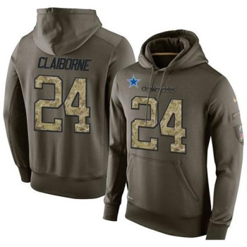 NFL Men's Dallas Cowboys #24 Morris Claiborne Stitched Green Olive Salute To Service KO Performance Hoodie