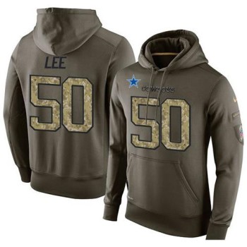 NFL Men's Dallas Cowboys #50 Sean Lee Stitched Green Olive Salute To Service KO Performance Hoodie