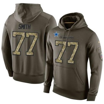 NFL Men's Dallas Cowboys #77 Tyron Smith Stitched Green Olive Salute To Service KO Performance Hoodie