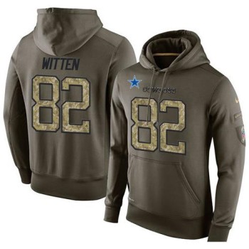 NFL Men's Dallas Cowboys #82 Jason Witten Stitched Green Olive Salute To Service KO Performance Hoodie