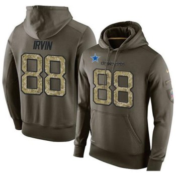 NFL Men's Dallas Cowboys #88 Michael Irvin Stitched Green Olive Salute To Service KO Performance Hoodie