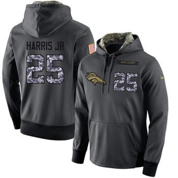 NFL Men's Denver Broncos #25 Chris Harris Jr Stitched Black Anthracite Salute to Service Player Performance Hoodie