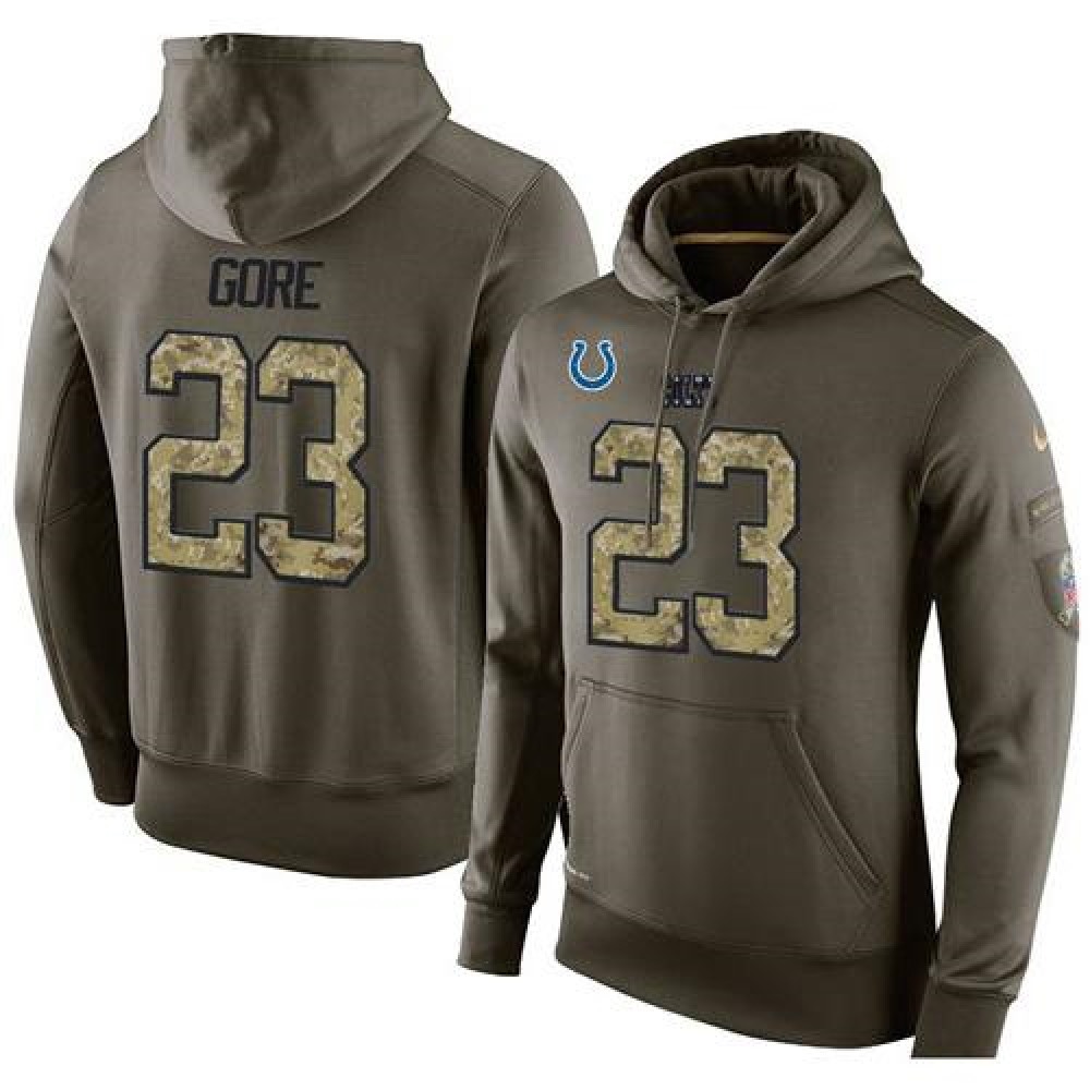 NFL Men's Indianapolis Colts #23 Frank Gore Stitched Green Olive Salute To Service KO Performance Hoodie