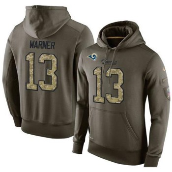 NFL Men's Los Angeles Rams #13 Kurt Warner Stitched Green Olive Salute To Service KO Performance Hoodie