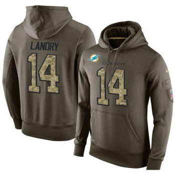 NFL Men's Miami Dolphins #14 Jarvis Landry Stitched Green Olive Salute To Service KO Performance Hoodie NFL Men's Miami Dolphins #14 Jarvis Landry Stitched Green Olive Salute To Service KO Performance Hoodie