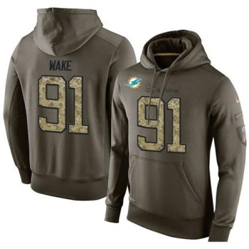 NFL Men's Miami Dolphins #91 Cameron Wake Stitched Green Olive Salute To Service KO Performance Hoodie NFL Men's Miami Dolphins #91 Cameron Wake Stitched Green Olive Salute To Service KO Performance Hoodie