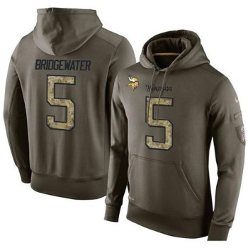 NFL Men's Minnesota Vikings #5 Teddy Bridgewater Stitched Green Olive Salute To Service KO Performance Hoodie NFL Men's Minnesota Vikings #5 Teddy Bridgewater Stitched Green Olive Salute To Service KO Performance Hoodie