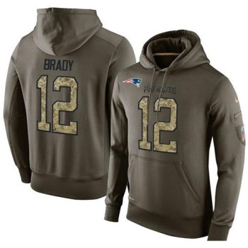 NFL Men's New England Patriots #12 Tom Brady Stitched Green Olive Salute To Service KO Performance Hoodie NFL Men's New England Patriots #12 Tom Brady Stitched Green Olive Salute To Service KO Performance Hoodie