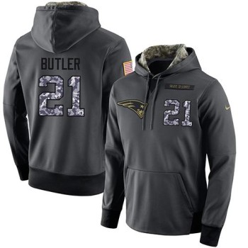 NFL Men's New England Patriots #21 Malcolm Butler Stitched Black Anthracite Salute to Service Player Performance Hoodie