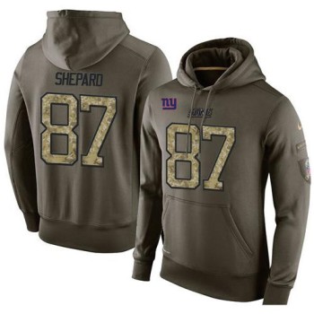 NFL Men's New York Giants #87 Sterling Shepard Stitched Green Olive Salute To Service KO Performance Hoodie
