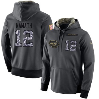 NFL Men's New York Jets #12 Joe Namath Stitched Black Anthracite Salute to Service Player Performance Hoodie