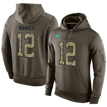 NFL Men's New York Jets #12 Joe Namath Stitched Green Olive Salute To Service KO Performance Hoodie NFL Men's New York Jets #12 Joe Namath Stitched Green Olive Salute To Service KO Performance Hoodie