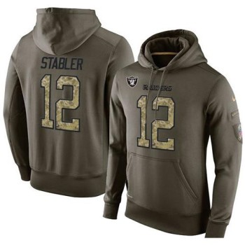 NFL Men's Oakland Raiders #12 Kenny Stabler Stitched Green Olive Salute To Service KO Performance Hoodie NFL Men's Oakland Raiders #12 Kenny Stabler Stitched Green Olive Salute To Service KO Performance Hoodie