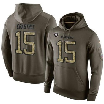 NFL Men's Oakland Raiders #15 Michael Crabtree Stitched Green Olive Salute To Service KO Performance Hoodie NFL Men's Oakland Raiders #15 Michael Crabtree Stitched Green Olive Salute To Service KO Performance Hoodie