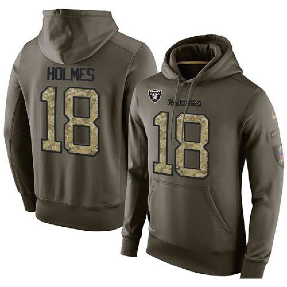 NFL Men's Oakland Raiders #18 Andre Holmes Stitched Green Olive Salute To Service KO Performance Hoodie