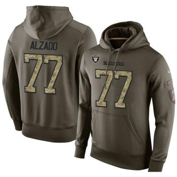 NFL Men's Oakland Raiders #77 Lyle Alzado Stitched Green Olive Salute To Service KO Performance Hoodie NFL Men's Oakland Raiders #77 Lyle Alzado Stitched Green Olive Salute To Service KO Performance Hoodie