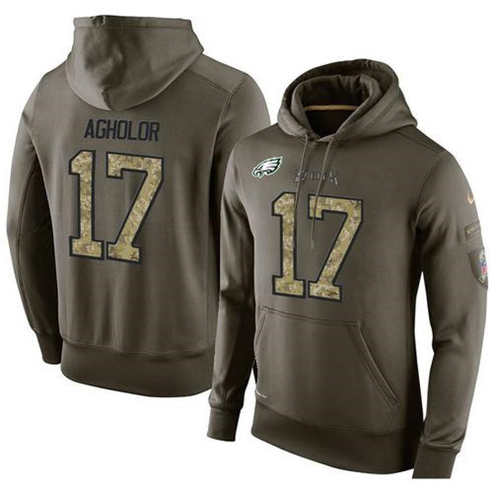 NFL Men's Philadelphia Eagles #17 Nelson Agholor Stitched Green Olive Salute To Service KO Performance Hoodie