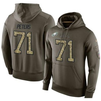 NFL Men's Philadelphia Eagles #71 Jason Peters Stitched Green Olive Salute To Service KO Performance Hoodie
