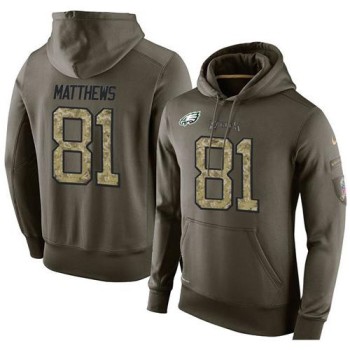 NFL Men's Philadelphia Eagles #81 Jordan Matthews Stitched Green Olive Salute To Service KO Performance Hoodie