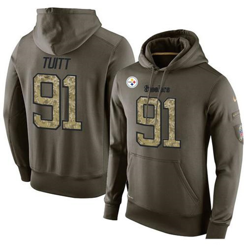 NFL Men's Pittsburgh Steelers #91 Stephon Tuitt Stitched Green Olive Salute To Service KO Performance Hoodie