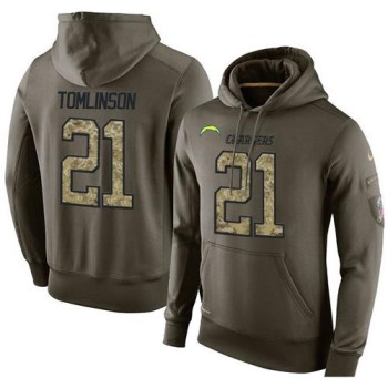 NFL Men's San Diego Chargers #21 LaDainian Tomlinson Stitched Green Olive Salute To Service KO Performance Hoodie NFL Men's San Diego Chargers #21 LaDainian Tomlinson Stitched Green Olive Salute To Service KO Performance Hoodie