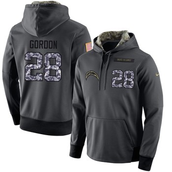 NFL Men's San Diego Chargers #28 Melvin Gordon Stitched Black Anthracite Salute to Service Player Performance Hoodie