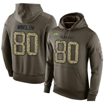 NFL Men's San Diego Chargers #80 Kellen Winslow Stitched Green Olive Salute To Service KO Performance Hoodie NFL Men's San Diego Chargers #80 Kellen Winslow Stitched Green Olive Salute To Service KO Performance Hoodie