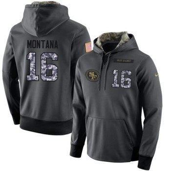 NFL Men's San Francisco 49ers #16 Joe Montana Stitched Black Anthracite Salute to Service Player Performance Hoodie