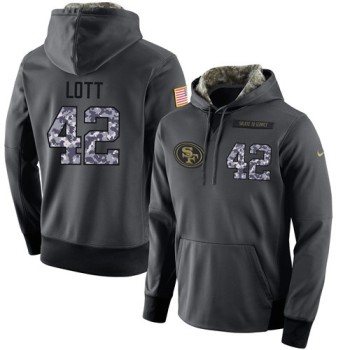 NFL Men's San Francisco 49ers #42 Ronnie Lott Stitched Black Anthracite Salute to Service Player Performance Hoodie