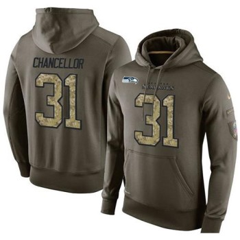NFL Men's Seattle Seahawks #31 Kam Chancellor Stitched Green Olive Salute To Service KO Performance Hoodie