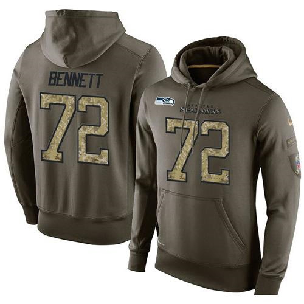 NFL Men's Seattle Seahawks #72 Michael Bennett Stitched Green Olive Salute To Service KO Performance Hoodie