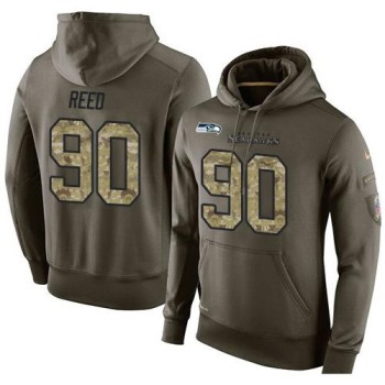 NFL Men's Seattle Seahawks #90 Jarran Reed Stitched Green Olive Salute To Service KO Performance Hoodie