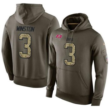 NFL Men's Tampa Bay Buccaneers #3 Jameis Winston Stitched Green Olive Salute To Service KO Performance Hoodie NFL Men's Tampa Bay Buccaneers #3 Jameis Winston Stitched Green Olive Salute To Service KO Performance Hoodie