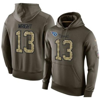 NFL Men's Tennessee Titans #13 Kendall Wright Stitched Green Olive Salute To Service KO Performance Hoodie