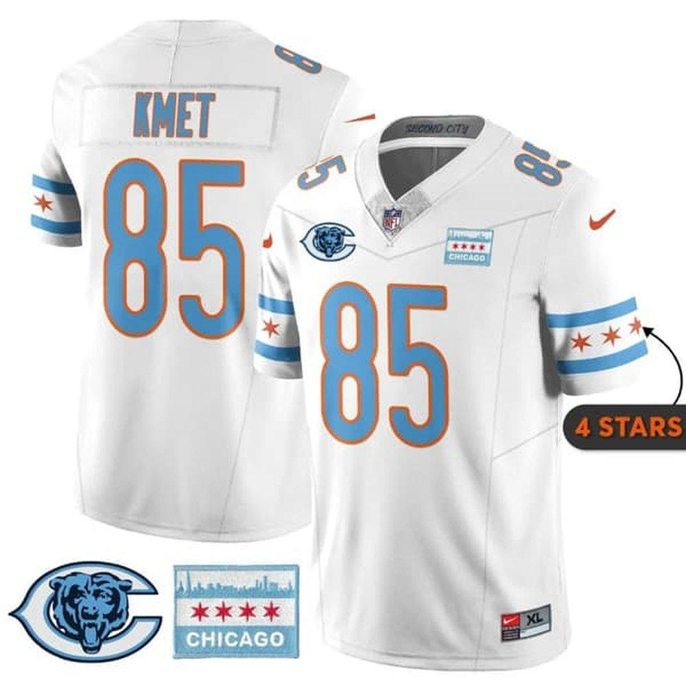 Men's Chicago Bears #85 Cole Kmet White City Edition With Chicago Flag Vapor F.U.S.E. Untouchable Limited Jersey