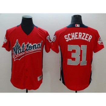 National League #31 Max Scherzer Red 2019 MLB All-Star Game Workout Jersey