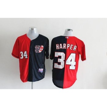 Nationals #34 Bryce Harper Blue/Red Split Fashion Stitched MLB Jersey Nationals #34 Bryce Harper Blue/Red Split Fashion Stitched MLB Jersey