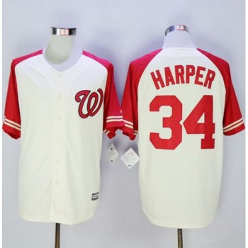 Nationals #34 Bryce Harper Cream/Red Exclusive New Cool Base Stitched MLB Jersey Nationals #34 Bryce Harper Cream/Red Exclusive New Cool Base Stitched MLB Jersey