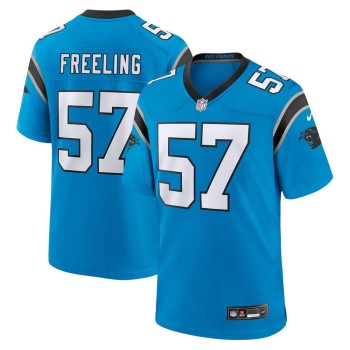 Men's Carolina Panthers #57 Monroe Freeling Blue 2026 NFL Draft Game Jersey Men's Carolina Panthers #57 Monroe Freeling Blue 2026 NFL Draft Game Jersey