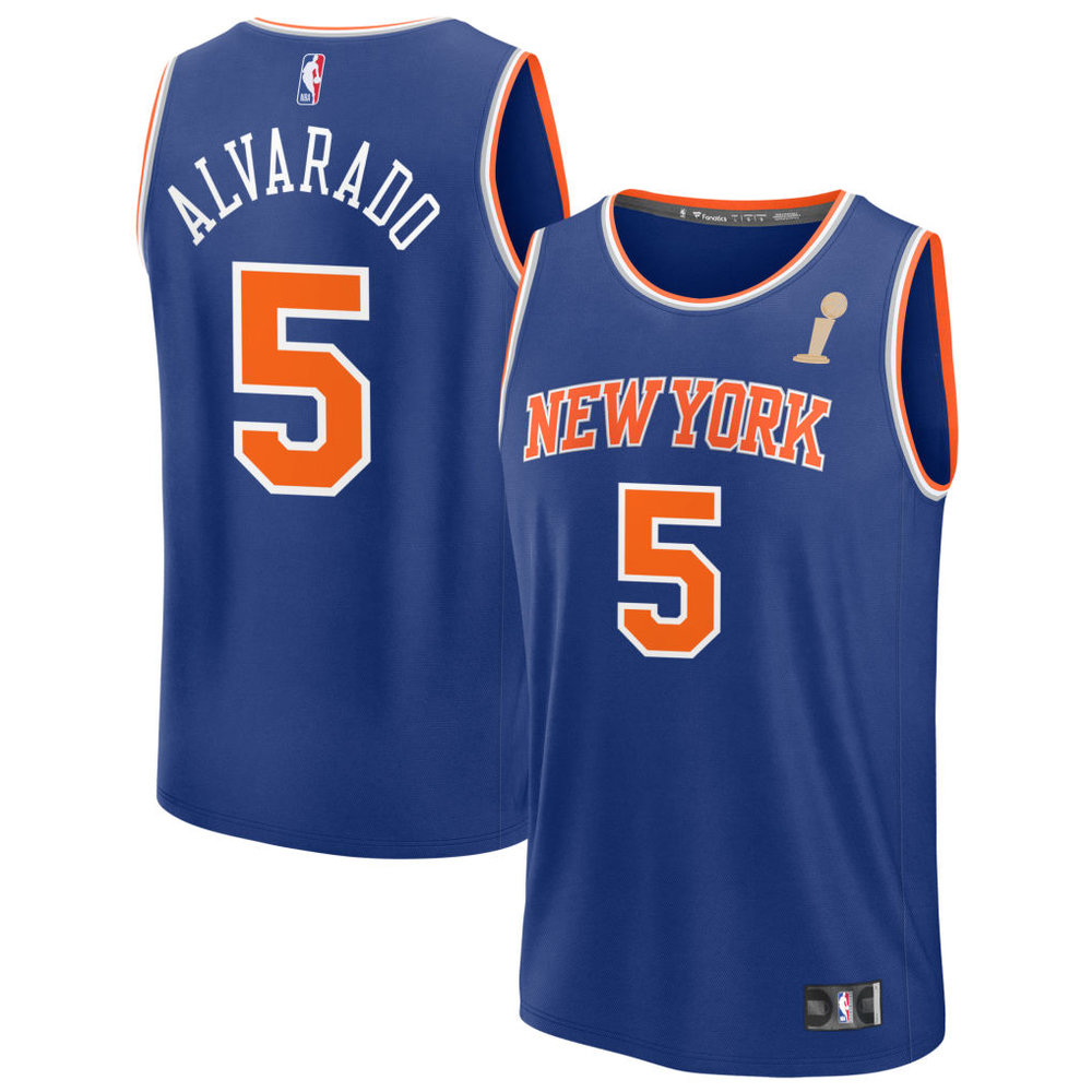 Men's New York Knicks #5 Jose Alvarado Blue 2026 NBA Finals Champions Fast Break Icon Edition Jersey Men's New York Knicks #5 Jose Alvarado Blue 2026 NBA Finals Champions Fast Break Icon Edition Jersey