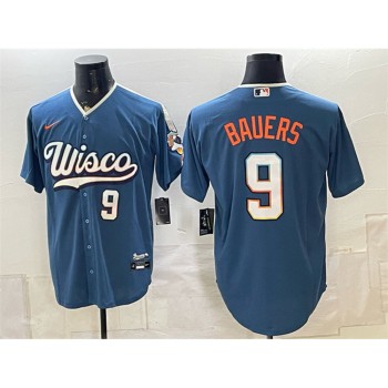 Men's Milwaukee Brewers #9 Jake Bauers Mineral Blue 2026 City Connect Stadium Jersey